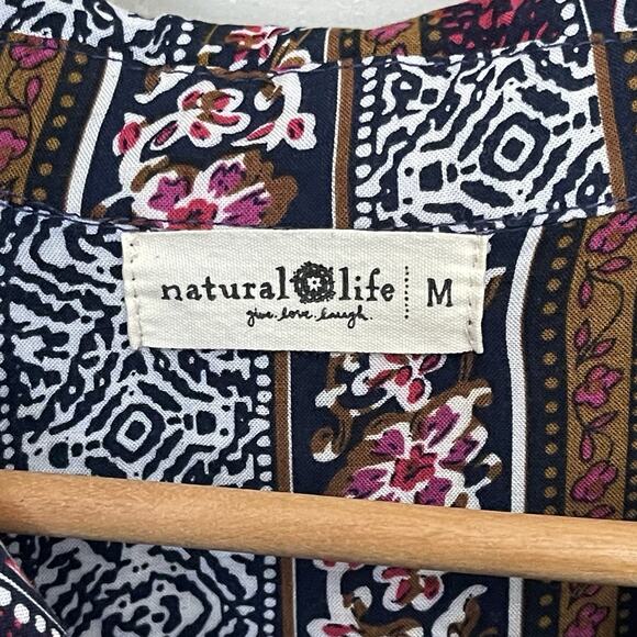 Natural Life Ansley Floral Empire Waist Front Button Tunic Shirt Dress Size M - Picture 2 of 6